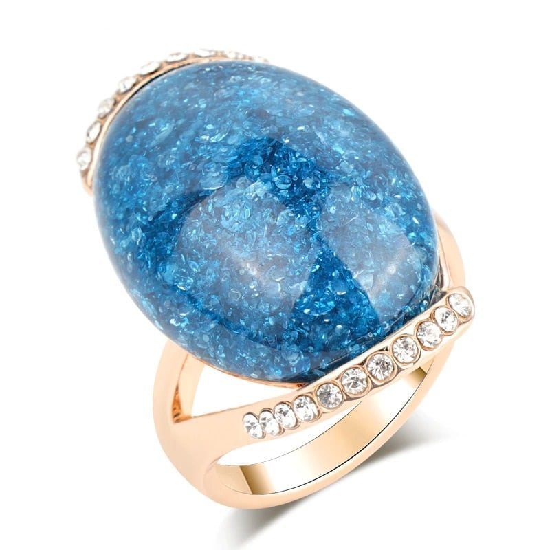Big Oval Blue Mosaic Antique Gold Vintage Ring