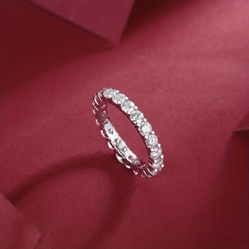 Full Eternity Moissanite Silver Engagement Ring