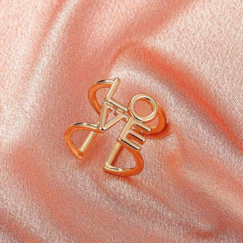 Cute LOVE Romantic Letter Open Hollow Out Gold Ring