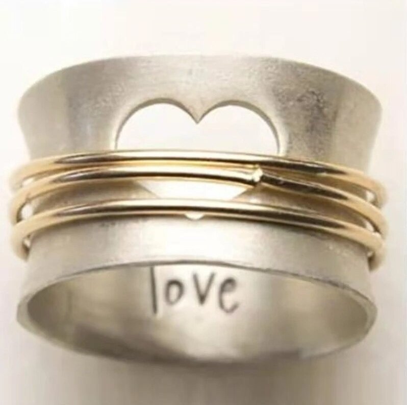 Creative Hollow Heart With Love Two Tone Ring