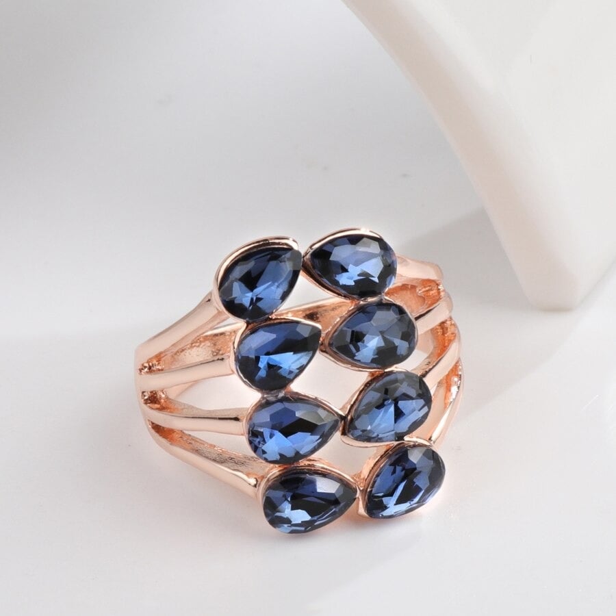 Geometric Multilayer Blue Crystal Rose Gold Ring