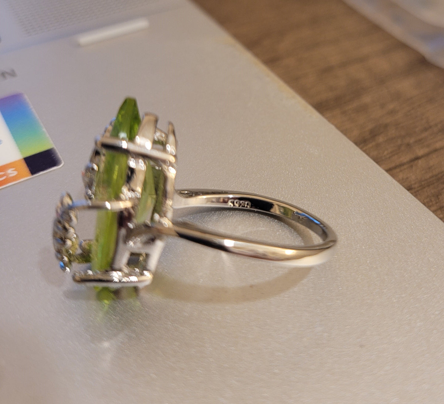 Sterling Silver Green Marquise Olive Dragonfly Ring