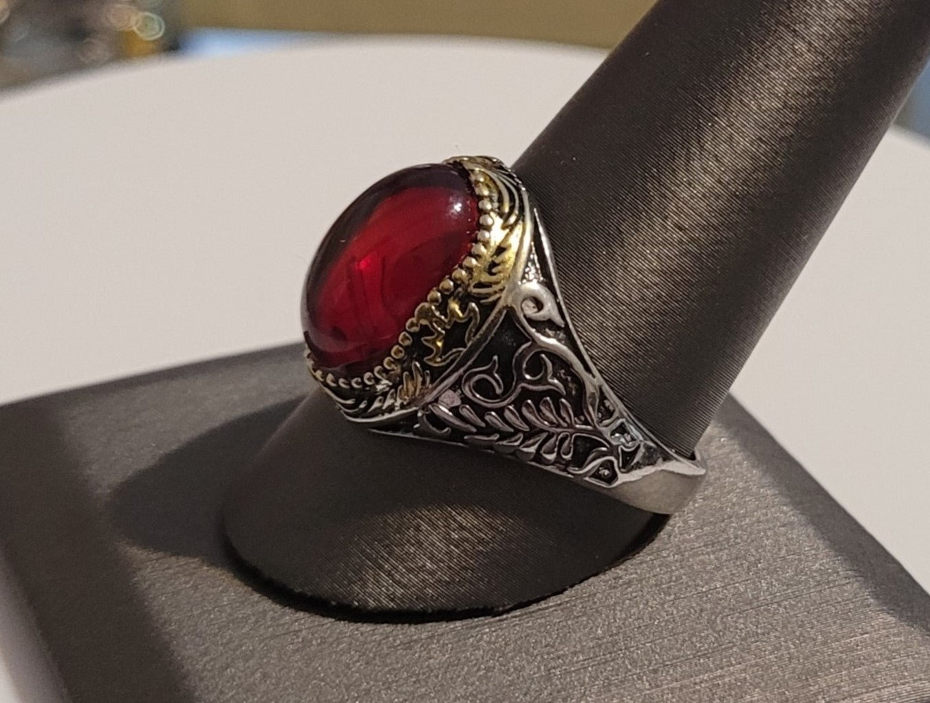 Men's Vintage Turkish Crown Red Two Tone Ring
