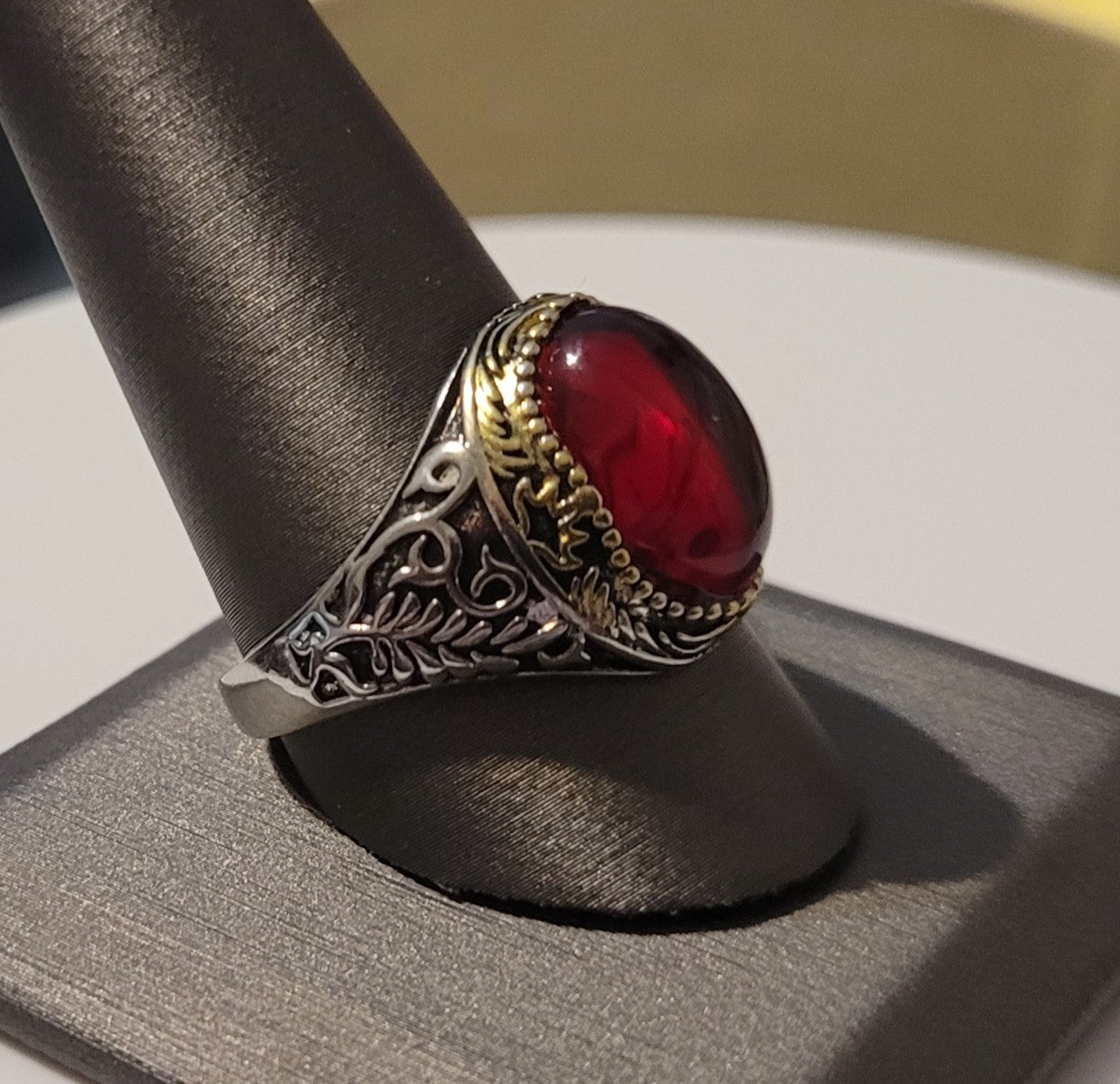 Men's Vintage Turkish Crown Red Two Tone Ring