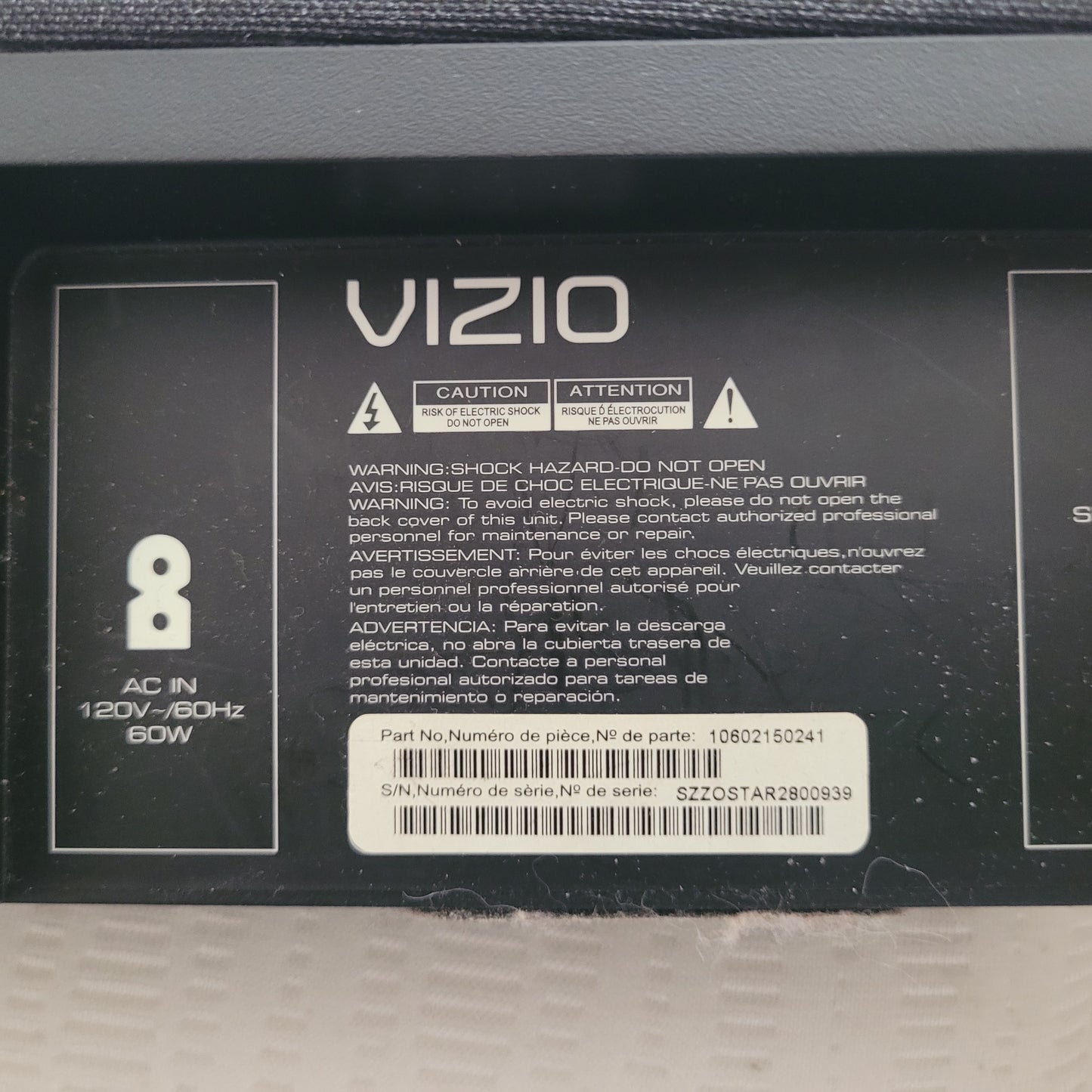 Vizio Sound bar 38" 2.0 SB3820-C6