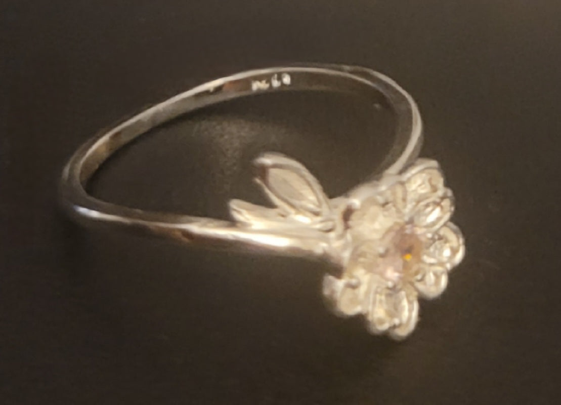 Sterling Silver Pink Flower Open Sakura Ring