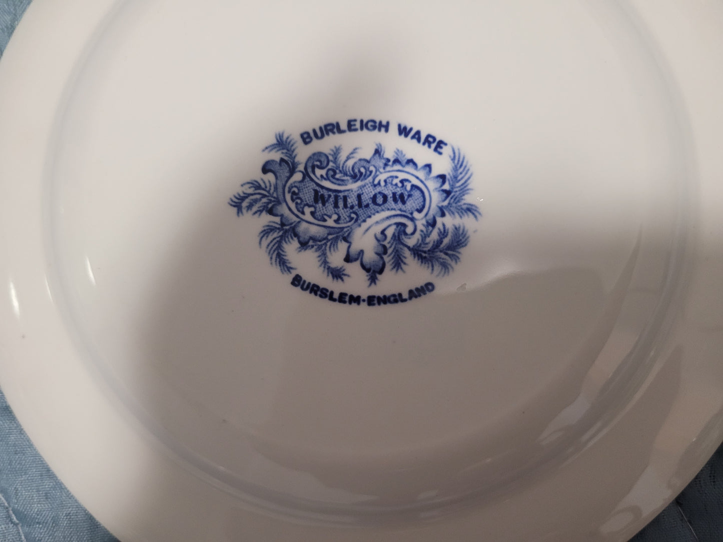 1930s Burleigh Ware Blue Willow Gold Trim "Burslem" Set - 9 Pcs