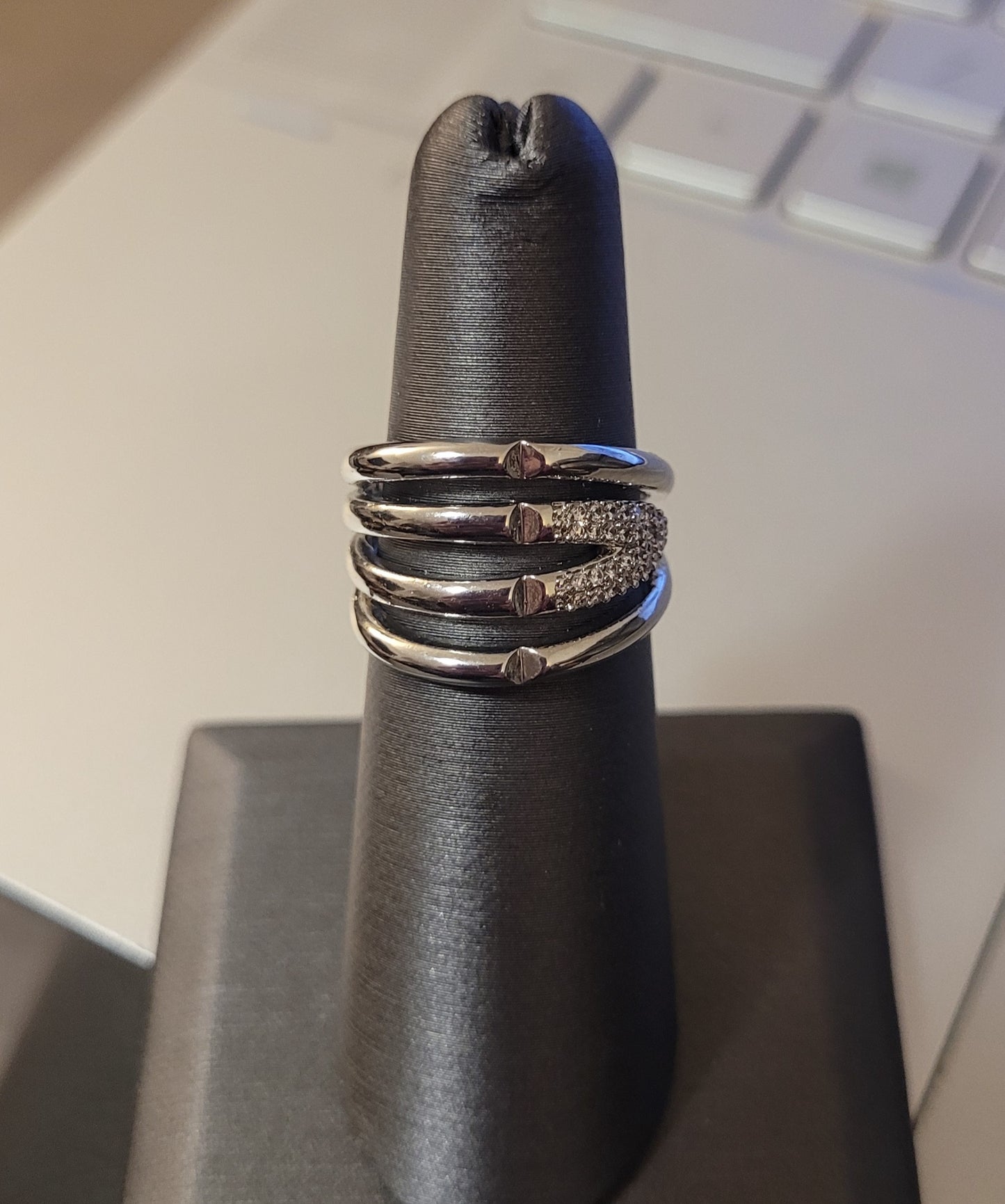 Silver Multi Band CZ Crystals Open Promise Ring