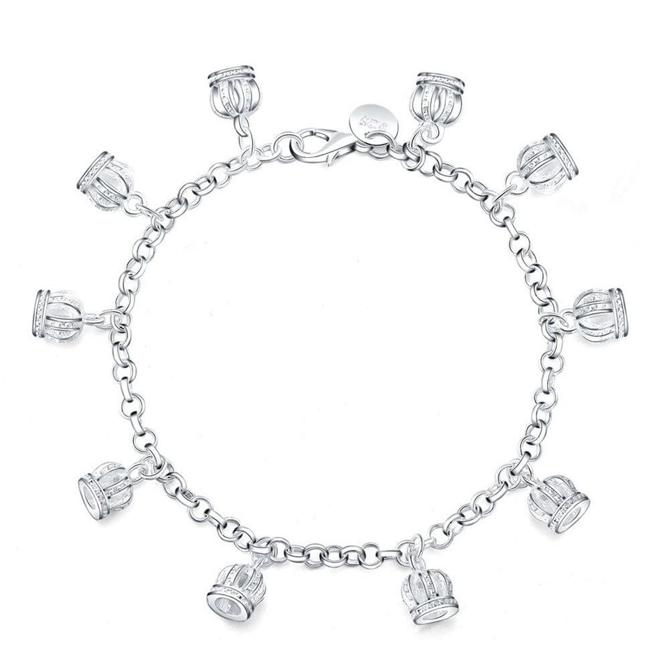 Lovely Crown Classic Charm Silver Bracelet