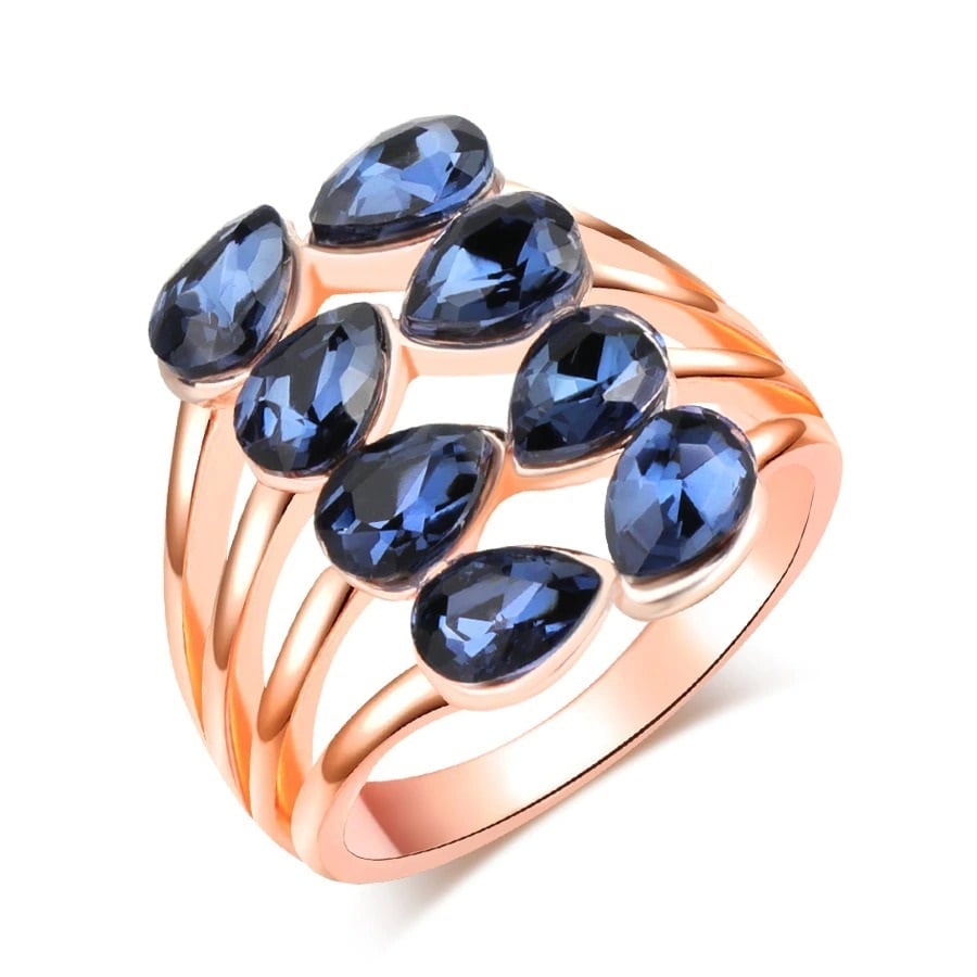 Geometric Multilayer Blue Crystal Rose Gold Ring
