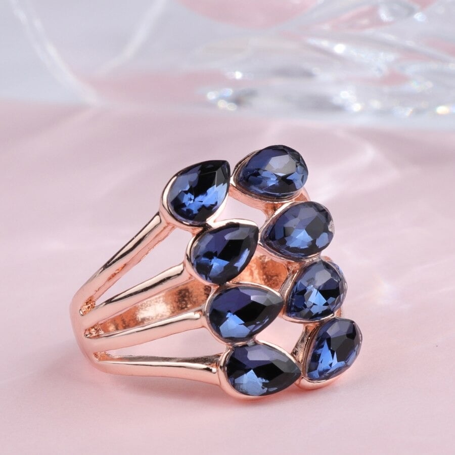 Geometric Multilayer Blue Crystal Rose Gold Ring