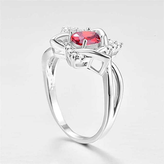 925 Sterling Silver Red Oval Hexagonal Star Inlaid Ring