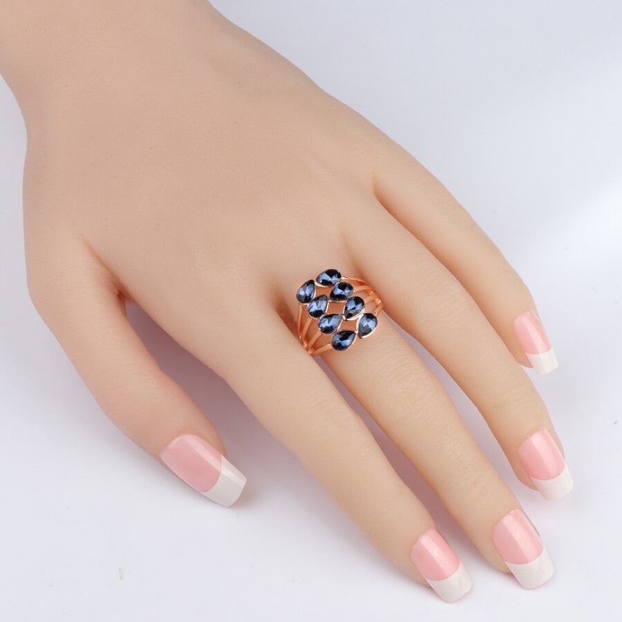 Geometric Multilayer Blue Crystal Rose Gold Ring