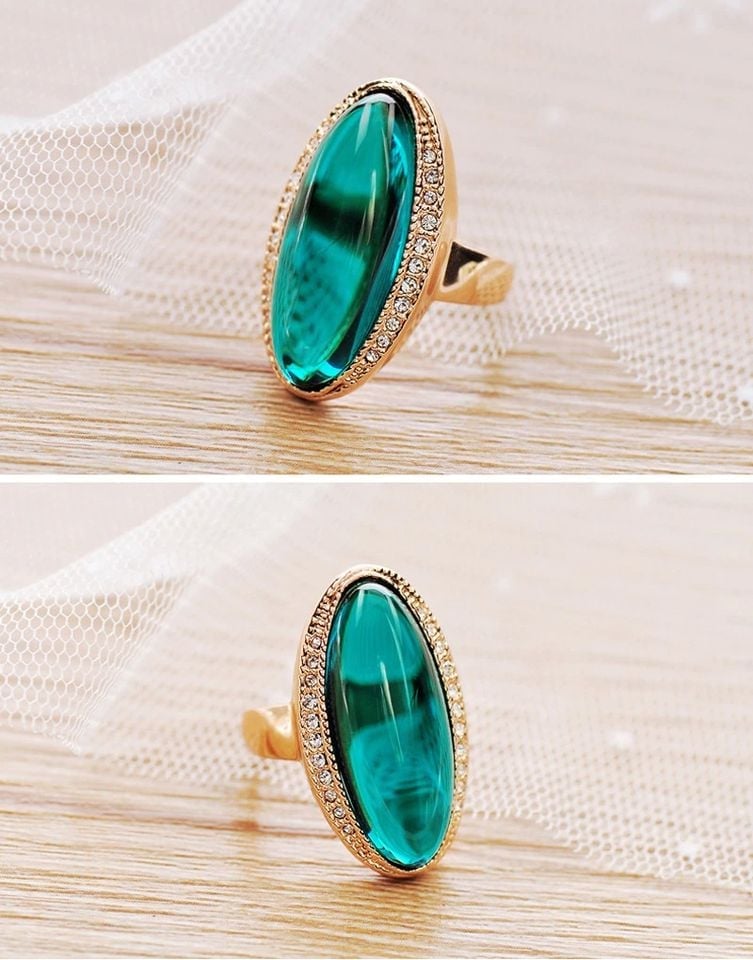 Big Oval Shining Blue Crystal Luxury Rose Gold Ring