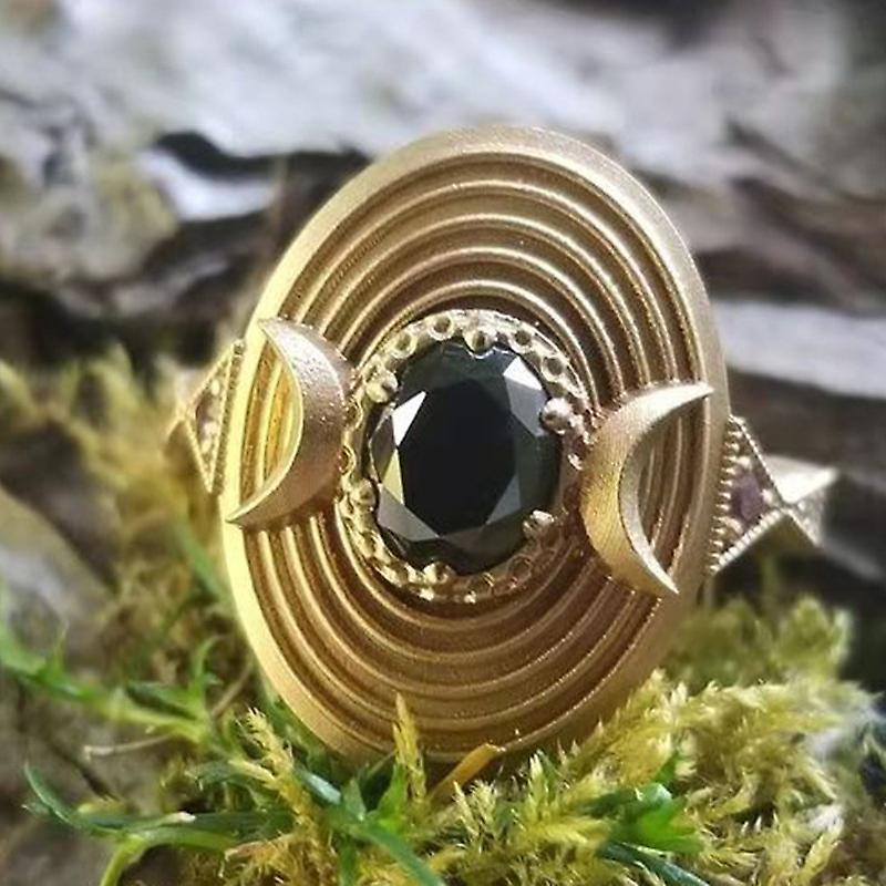 Low-key Atmosphere Inlaid Black Gemstone Star Moon Ring