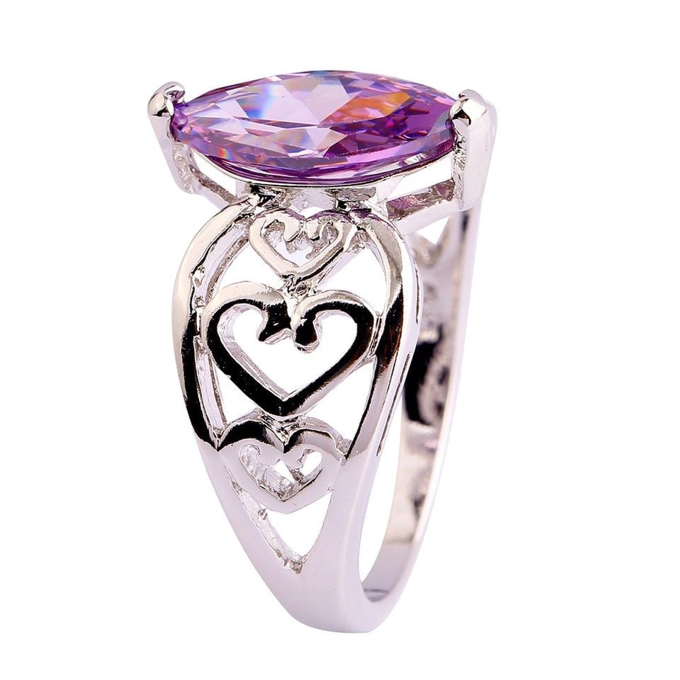 925 Sterling Silver Purple Marquise Topaz Celtic Heart Ring