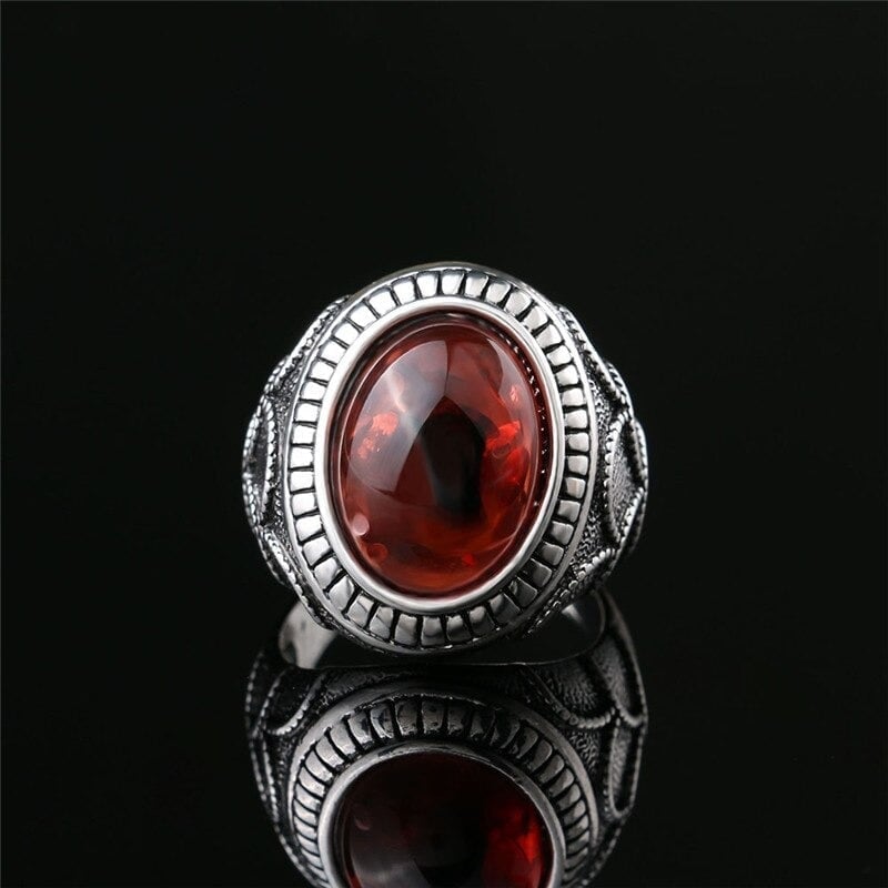 Big Vintage Red Opal Retro Silver Turkish Ring