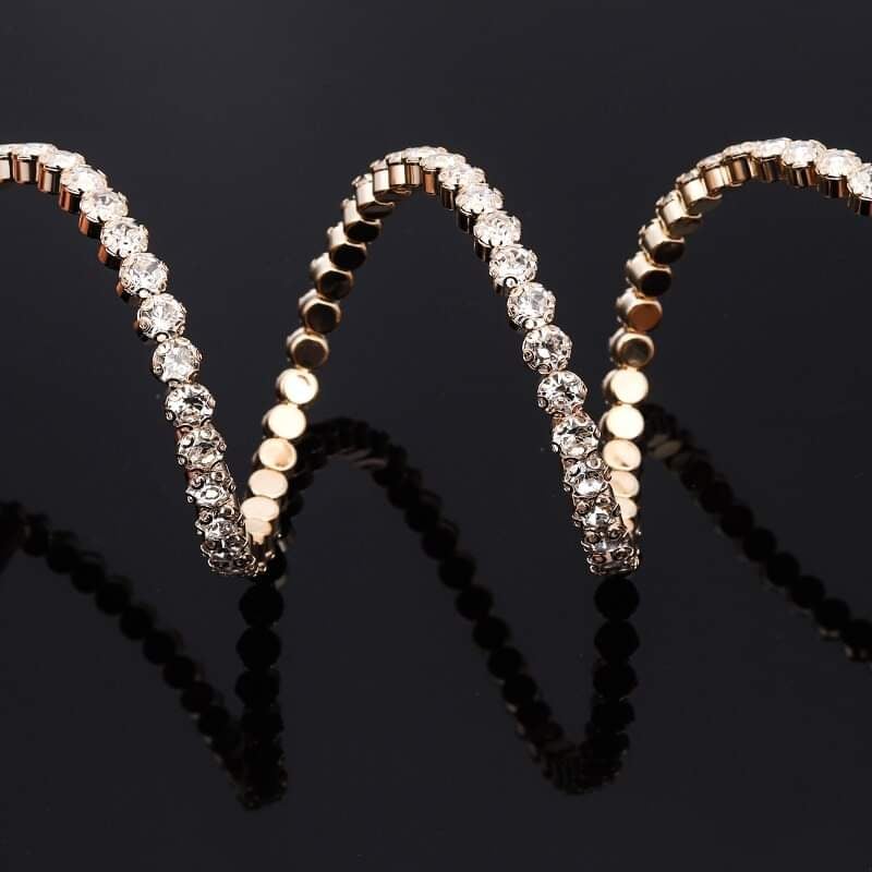 White Rhinestone Adjustable Wide Cuff Bangle Gold Bracelet
