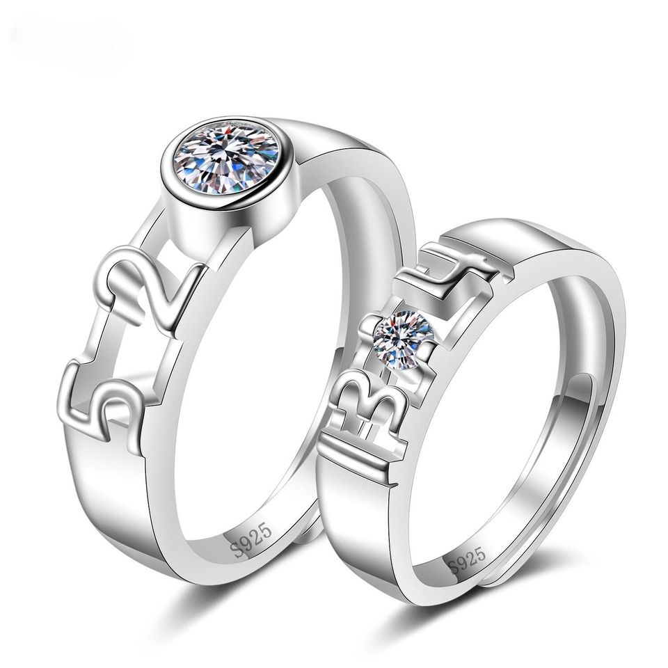 2pcs Sterling Silver Open Matching Unique Couple Rings