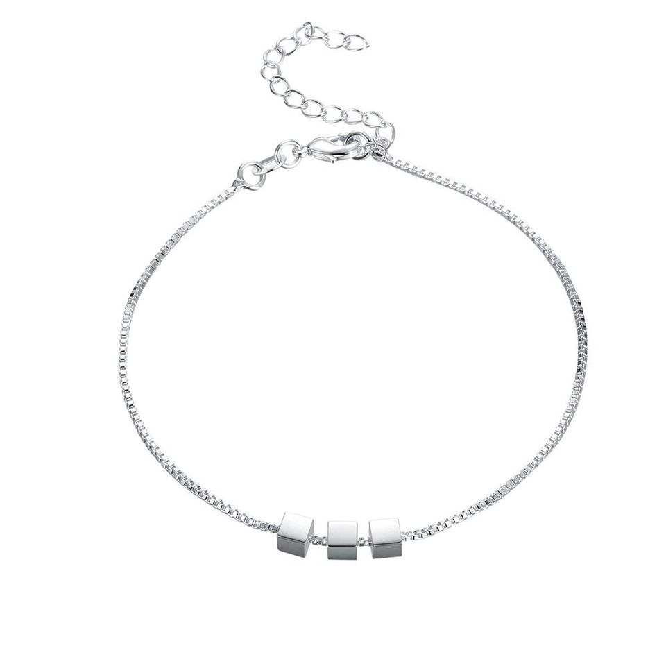 10" 925 Sterling Silver Small Box Charm Beads Bracelet