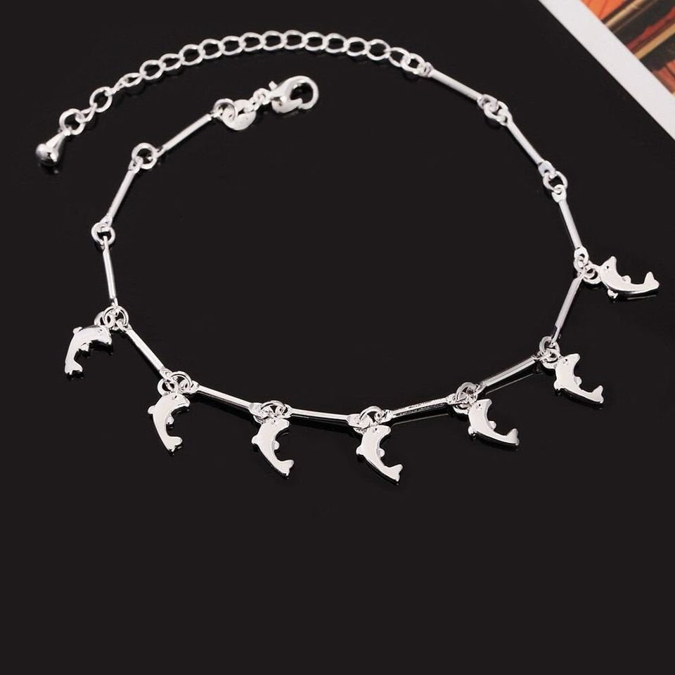 9.5in Noble Dolphin Silver Charm Bracelet