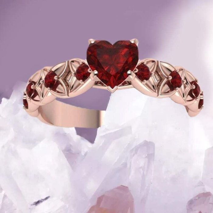 Red Heart Shape CZ Crystal Hollow Rose Gold Ring