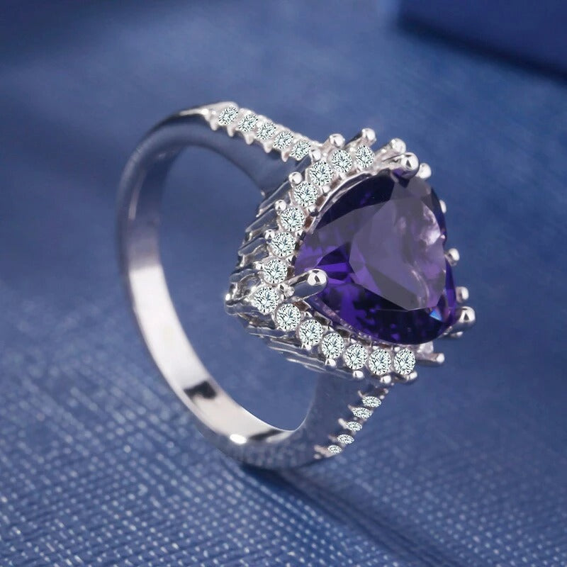 Inlaid Purple Amethyst Heart-Shape Elegant Ring