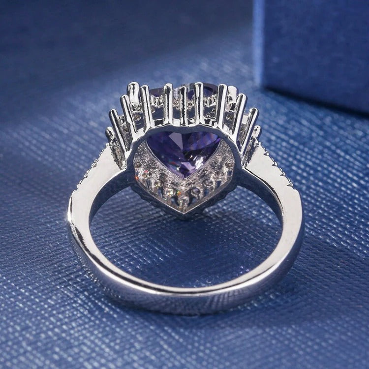 Inlaid Purple Amethyst Heart-Shape Elegant Ring