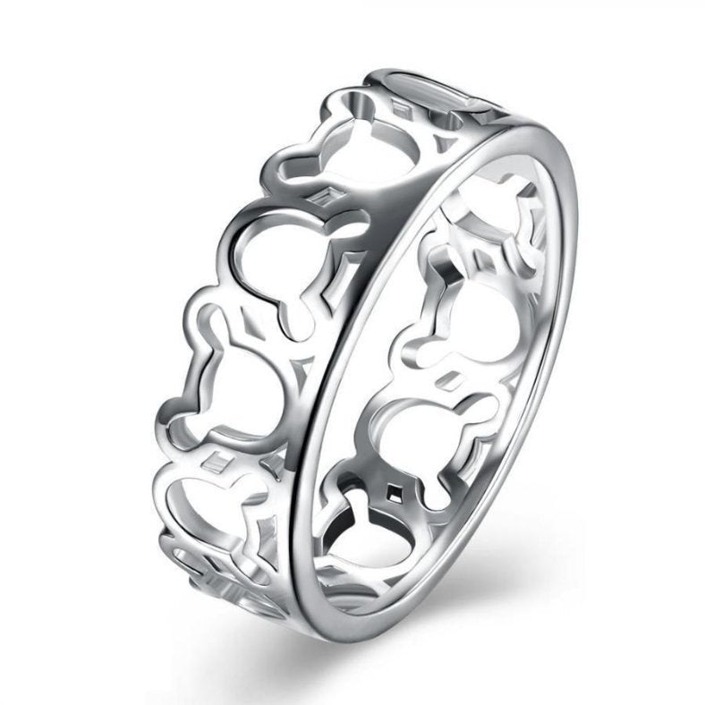 Cute Hollow Mickey Mouse Head Silver Ring