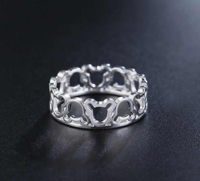 Cute Hollow Mickey Mouse Head Silver Ring