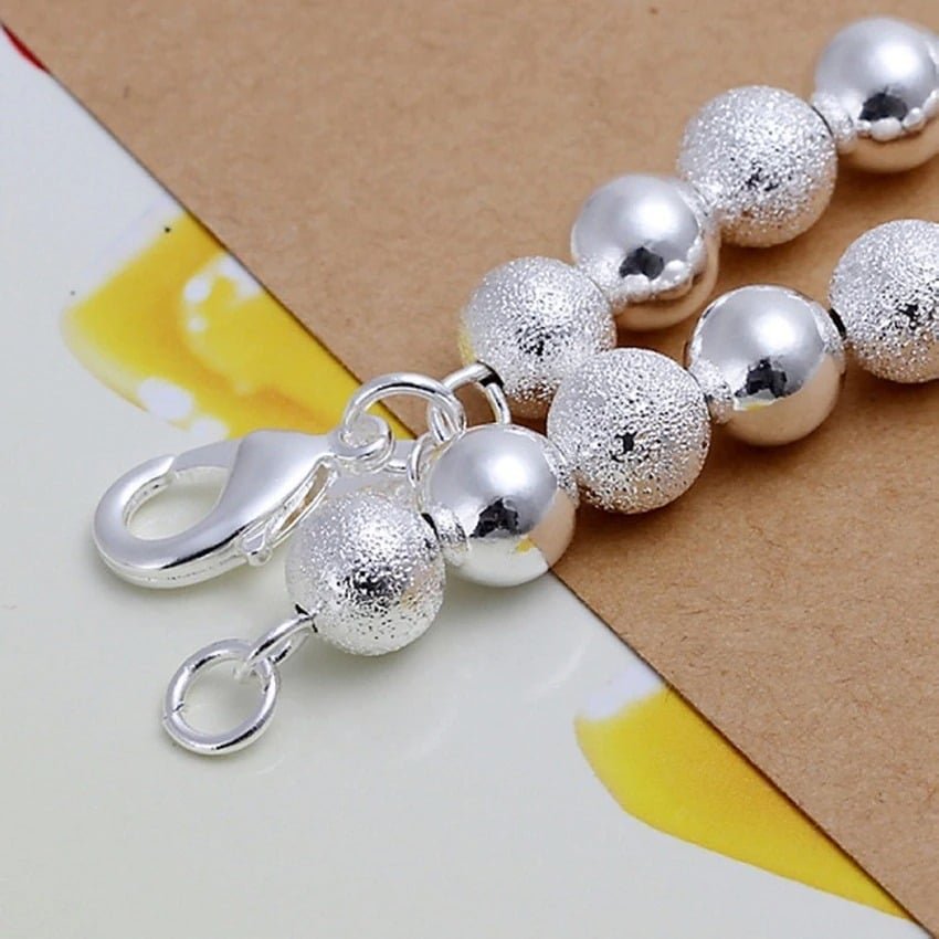 925 Sterling Silver Round Sandy Beads Charm Bracelet