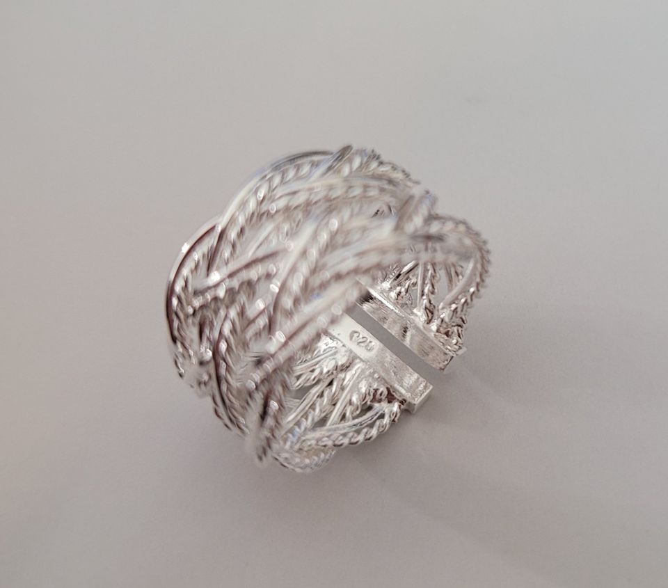 925 Sterling Silver Net Weave Mesh Open Reticulated Cocktail Ring