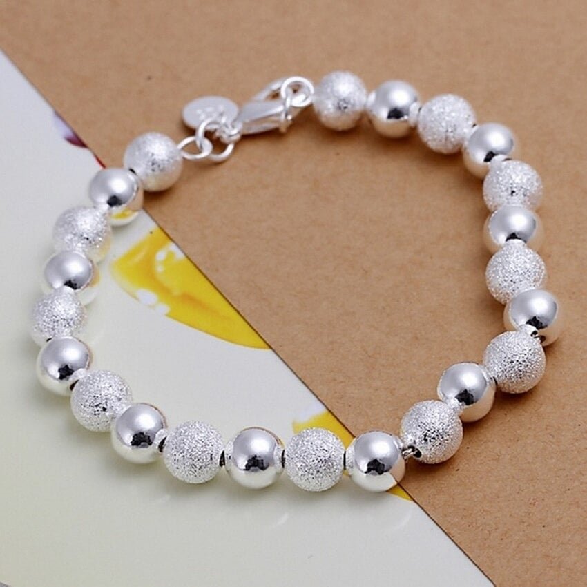 925 Sterling Silver Round Sandy Beads Charm Bracelet