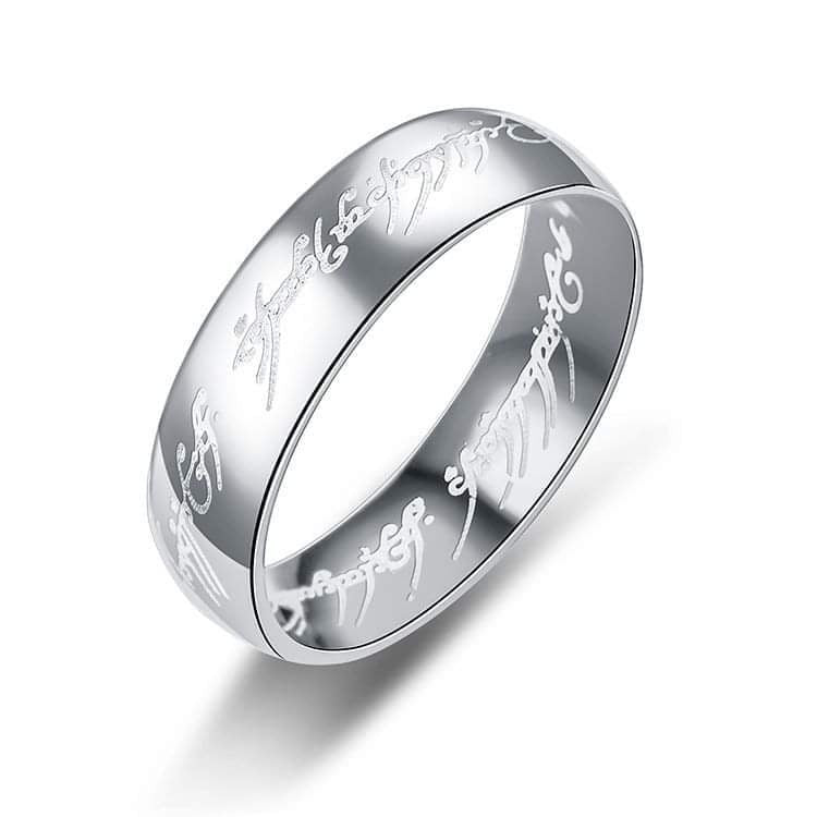 Hobbit Lord of the Rings Silver Elvish Rune Engraving Ring