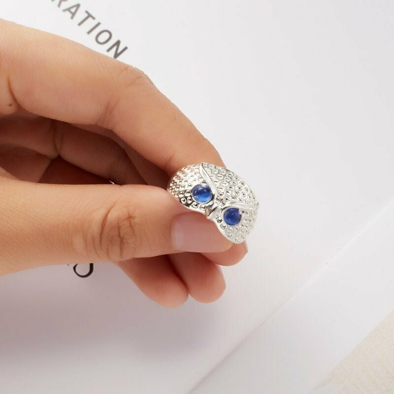 Blue Eye Glaring Owl Unique Open Animal Ring