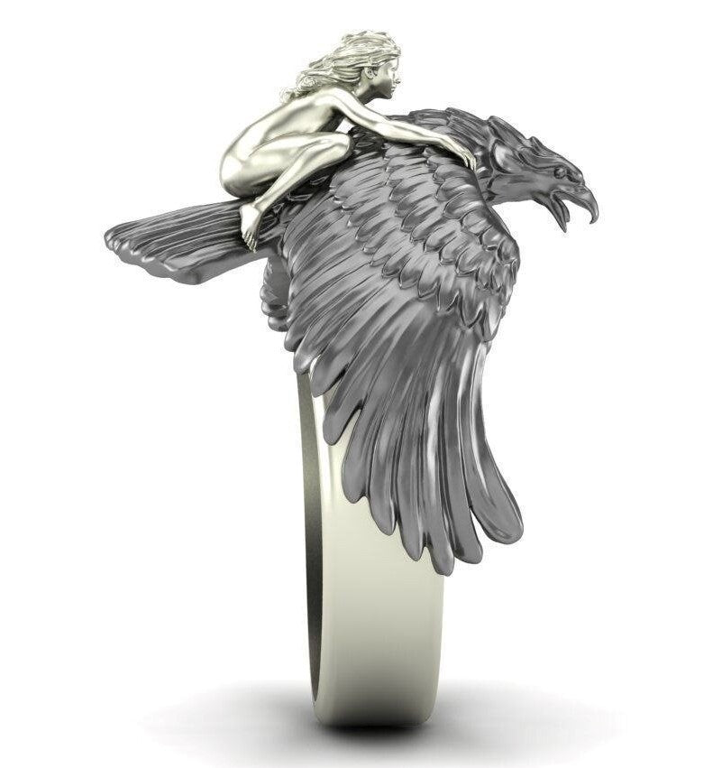 Girl Flying on The Eagle Two Tone Punk Rock Ring