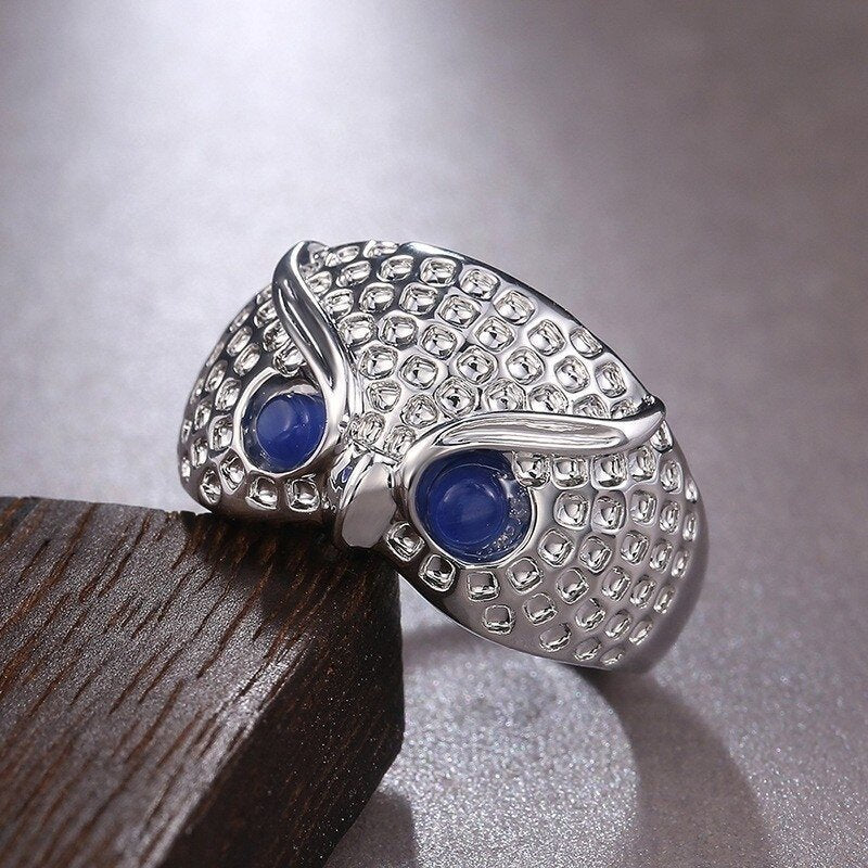 Blue Eye Glaring Owl Unique Open Animal Ring