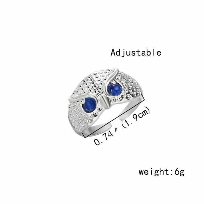 Blue Eye Glaring Owl Unique Open Animal Ring