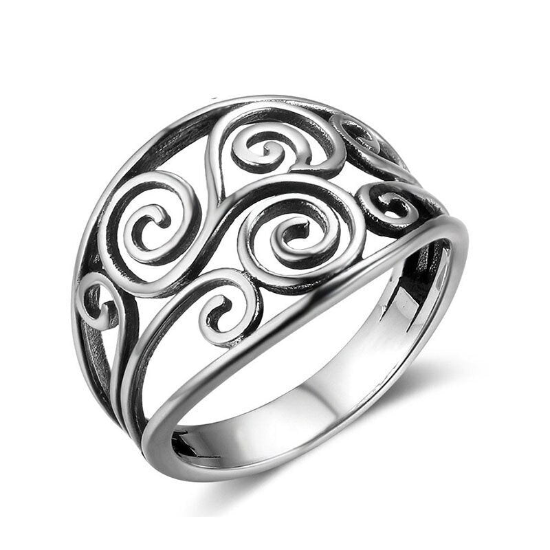 Hollow Geometric Irregular Flower Floral Silver Ring
