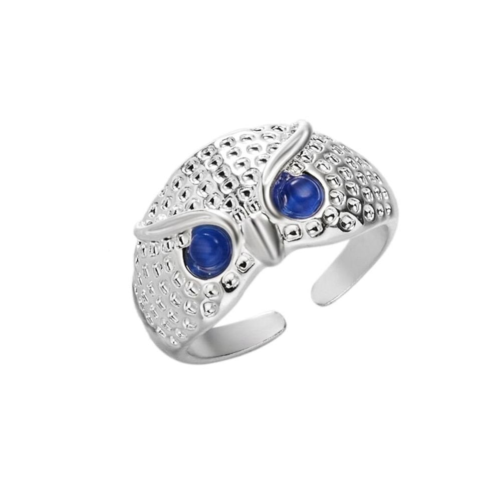 Blue Eye Glaring Owl Unique Open Animal Ring