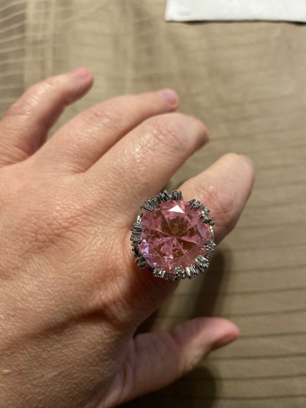 Huge Inlaid Pink Topaz Exaggerated Hollow Branch Ring