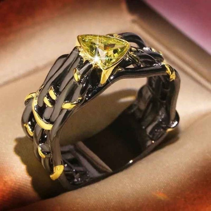 Sterling Silver Yellow Crystal Tungsten Ring