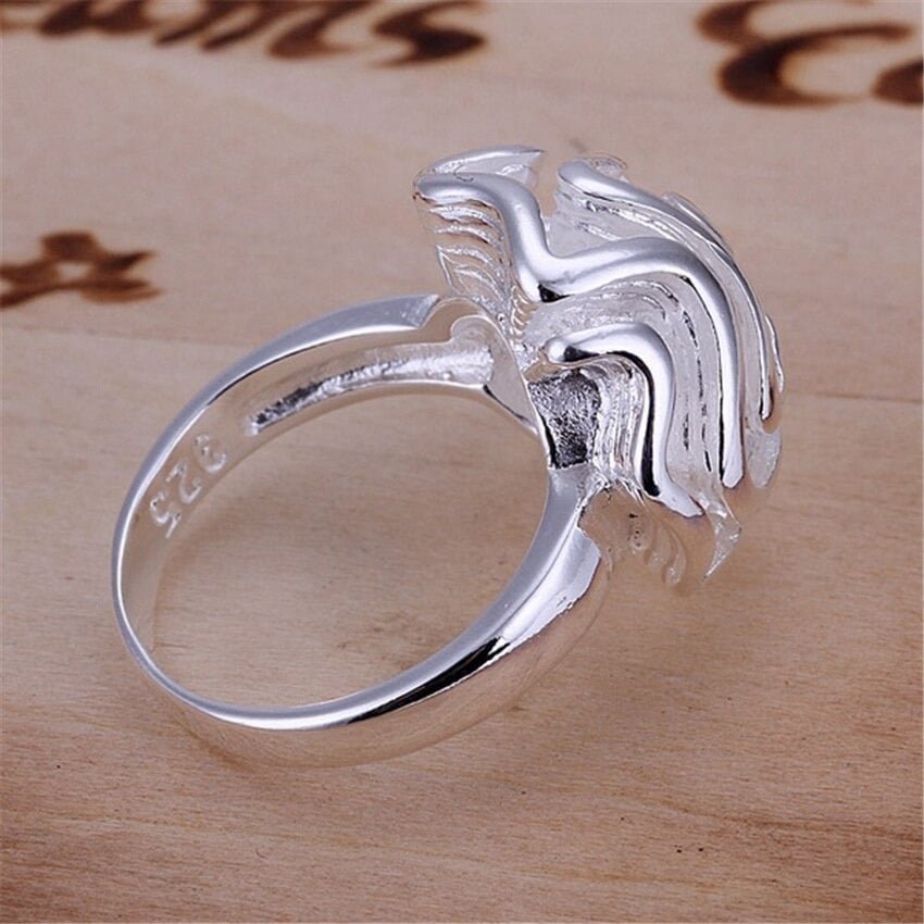 925 Sterling Silver Big Rose Flower Unique Ring