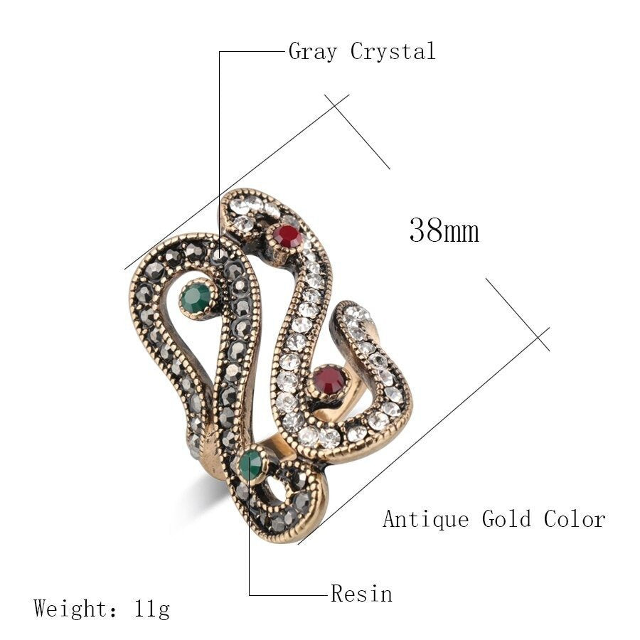 Unique Ethnic Filled Resin Antique Gold Ring