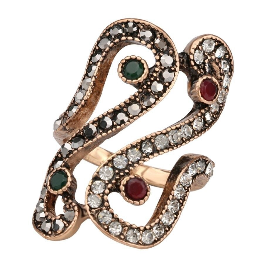 Unique Ethnic Filled Resin Antique Gold Ring