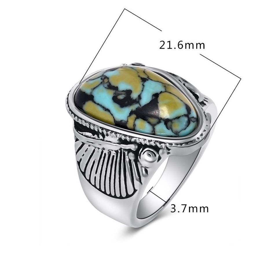 Vintage Blue Turquoise Antique Silver Feather Ring