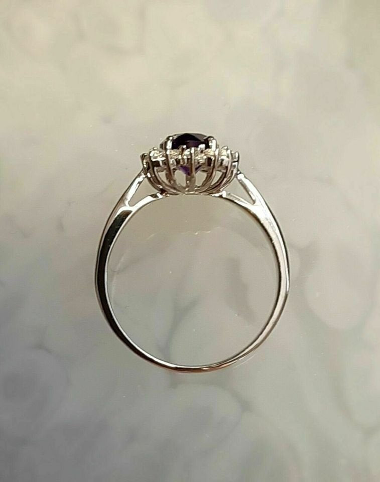 Sterling Silver Oval Purple Amethyst Flower Open Ring