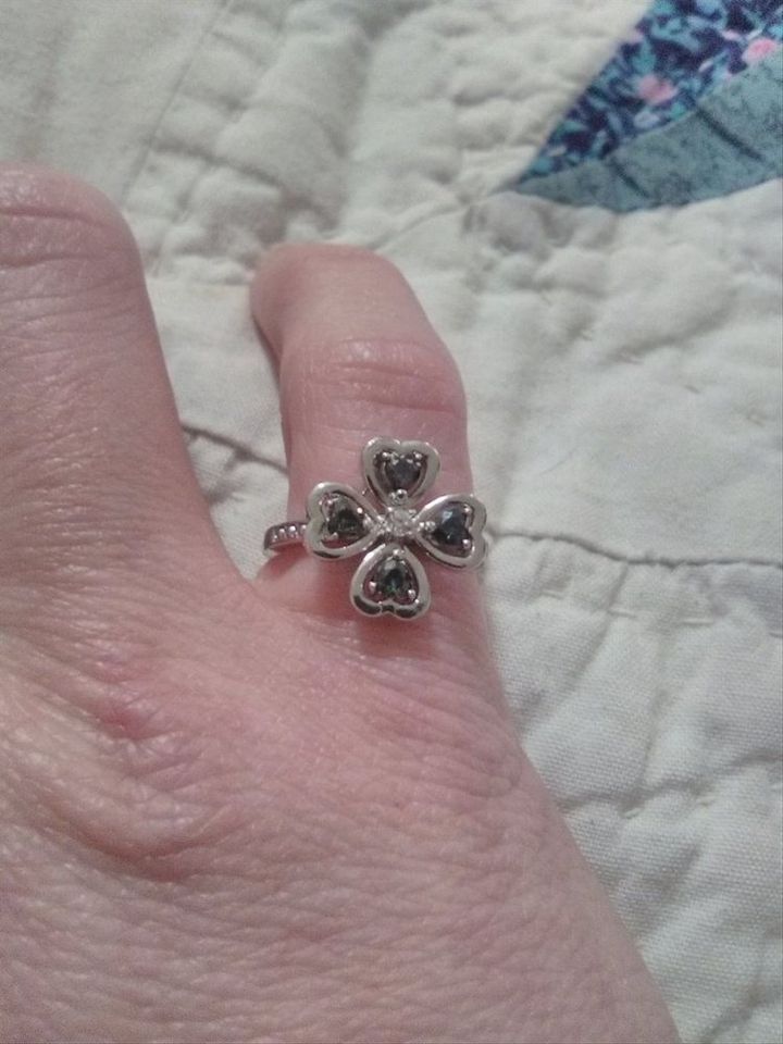 Mystic Rainbow Four Leaf Clover Lucky Silver Ring
