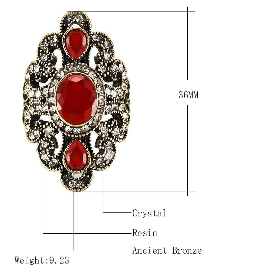 Vintage Bohemian Red Resin Turkish Gold Ethnic Ring
