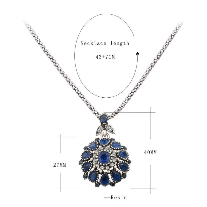 Vintage Tibetan Blue Resin Pendant Bohemian Necklace & Chain